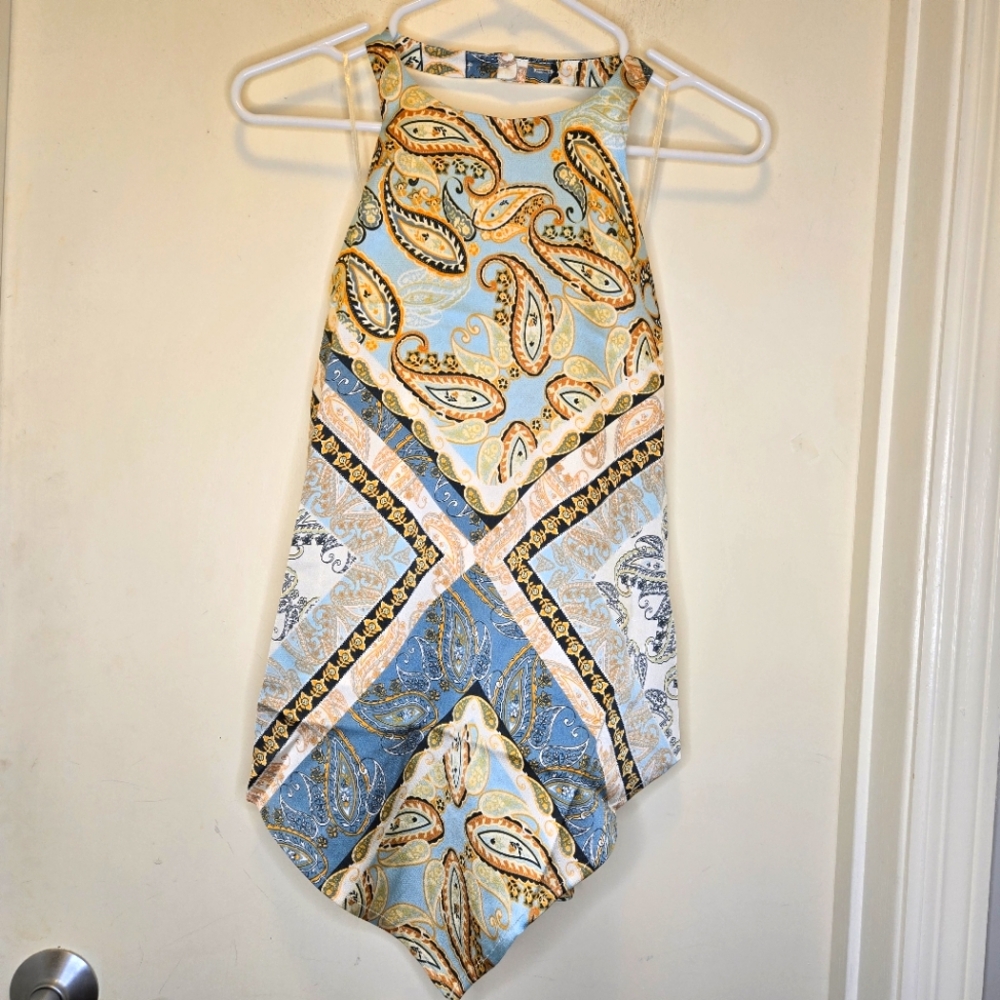 ❤️Nwt Bishop + Young Corsica halter top w open back cool tones Medium